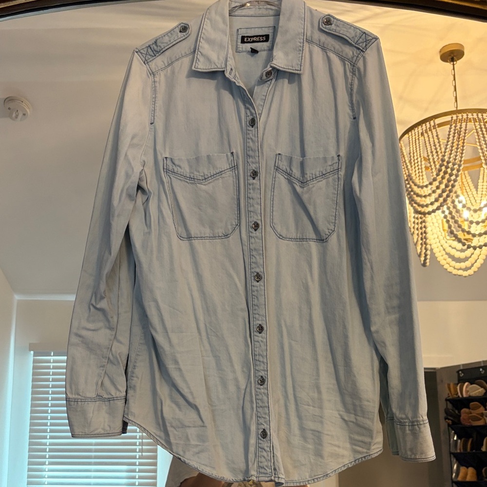 Express Light Blue Button-Down Utility Shirt - image 1